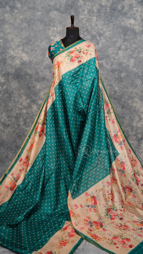 Semi Tussar Sillk With Digital Floral Print