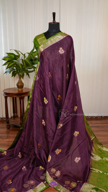Chinon Georgette With Floral Zari Weaving And Contrast Zari Border