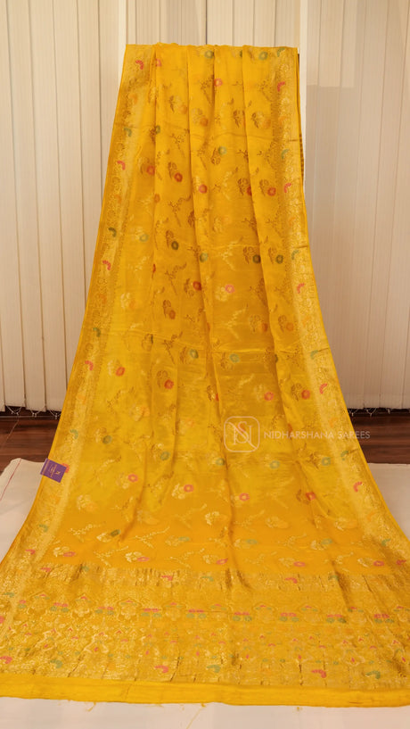 Premium Chiffon Georgette With Floral Zari Weaving And Zari Border