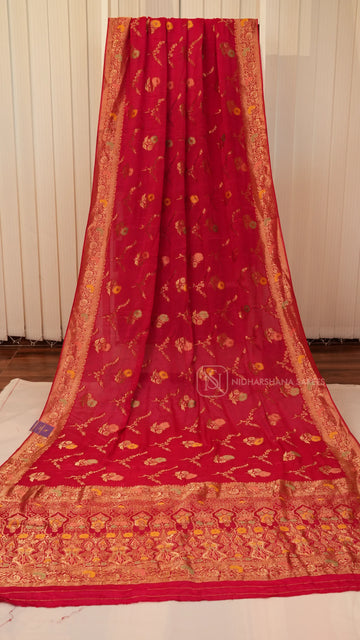 Premium Chiffon Georgette With Floral Zari Weaving And Zari Border