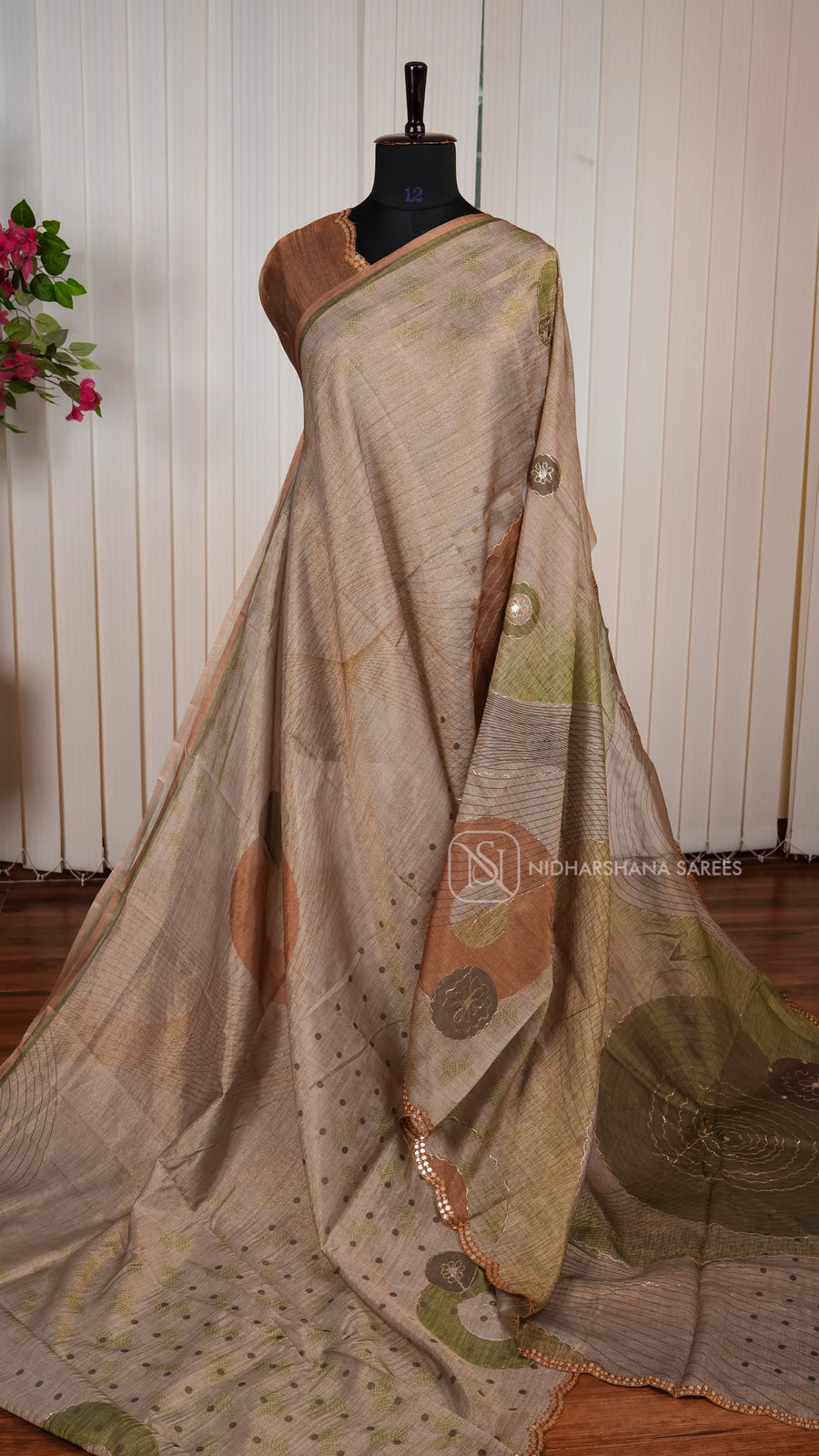 Semi Chanderi With Digital Print And Cut Work Border