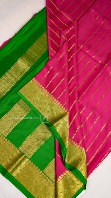Pure Mysore Crepe Silk With Zari Lines And Contrast Zari Border