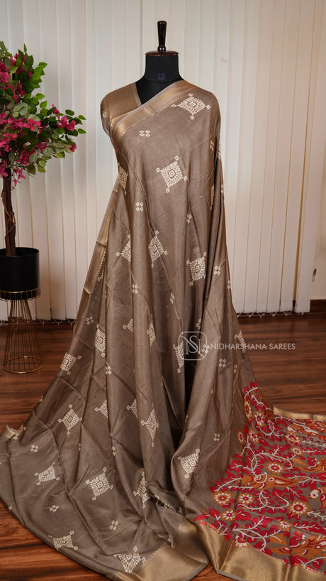 Semi Dola With Digital Print And Zari Border