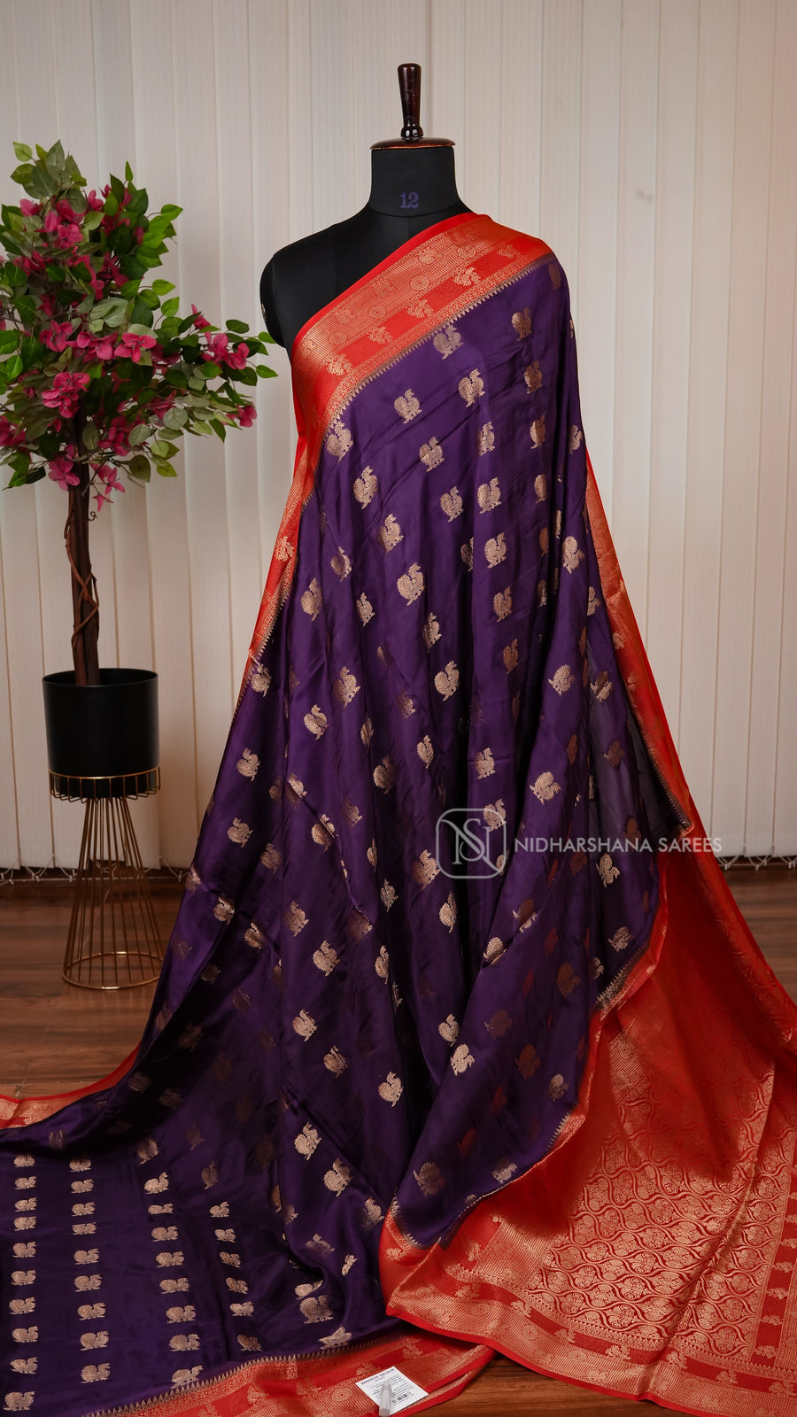 Premium Viscose Silk With Zari Peacock Motif And Contrast Zari Border