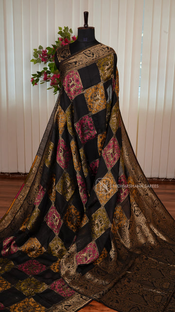 Tussar Viscose Fabric With Matte Zari Border And Meena Concept