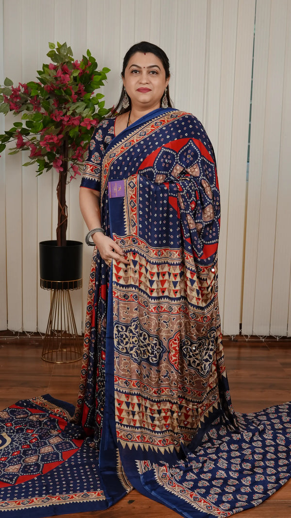 Semi Satin Silk With Bandhini Print Concept
