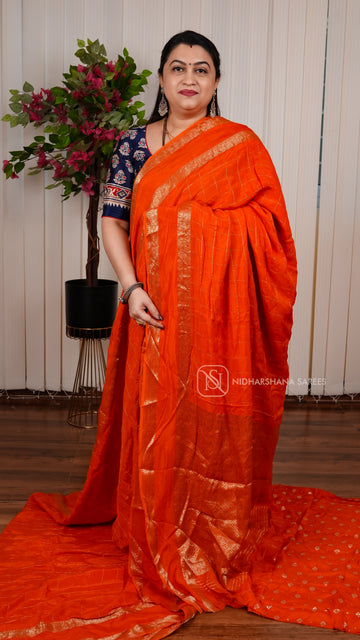 Viscose Georgette With Zari Checks And Gap Style Border