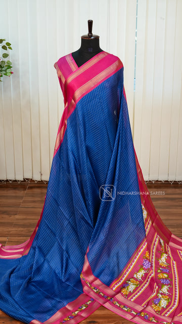 Muslin Georgette With Zari Check And Pichwai Print Gap Style Zari Border