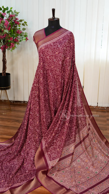 Semi Dola With Floral Digital Pint And Zari Border