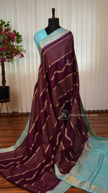 Premium Crepe Silk Saree With Zari Checks And Contrast Border