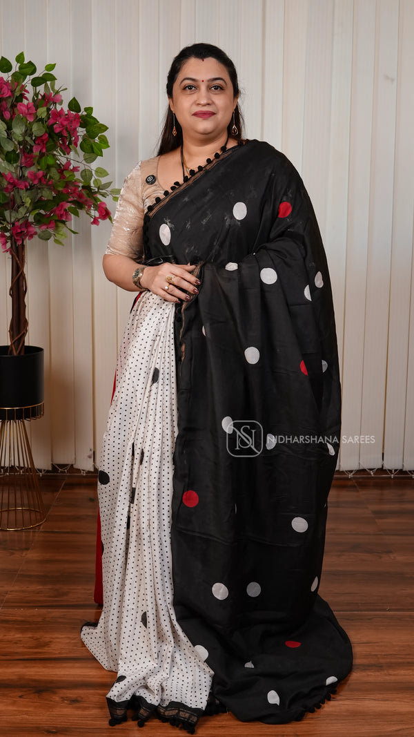 Light Weight Mix Cotton Saree With Polka Butta Concept