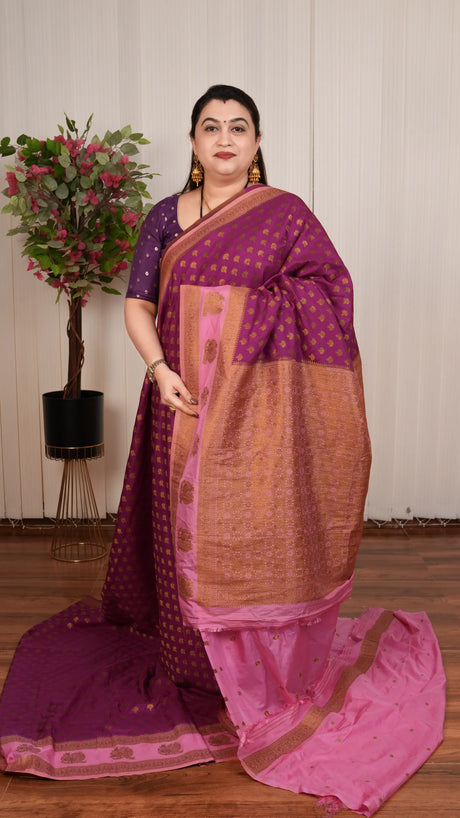 Semi Kathan Silk Saree With Antic Zari Butta And Contrast Border