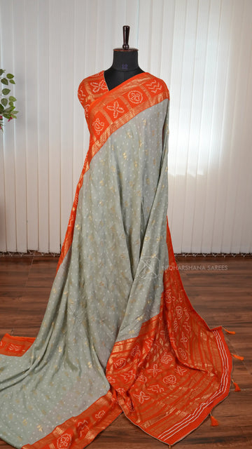 Semi Georgette Saree With Bandhej And Foil Print Butta Concept