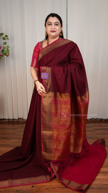 Mix Cotton Saree With Contrast Zari Border