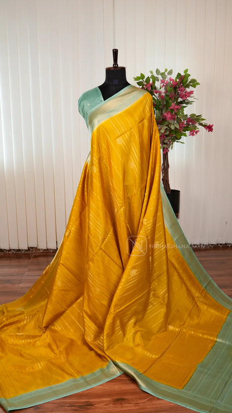 Premium Viscose Silk Saree With Matte Zari Weaving Concept And Contrast Border