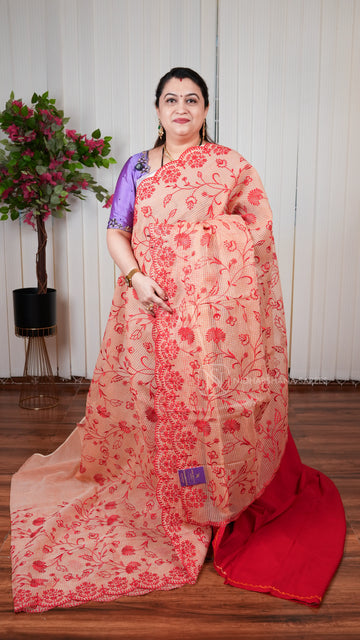 Kota Checks Saree With Embroidery Concept