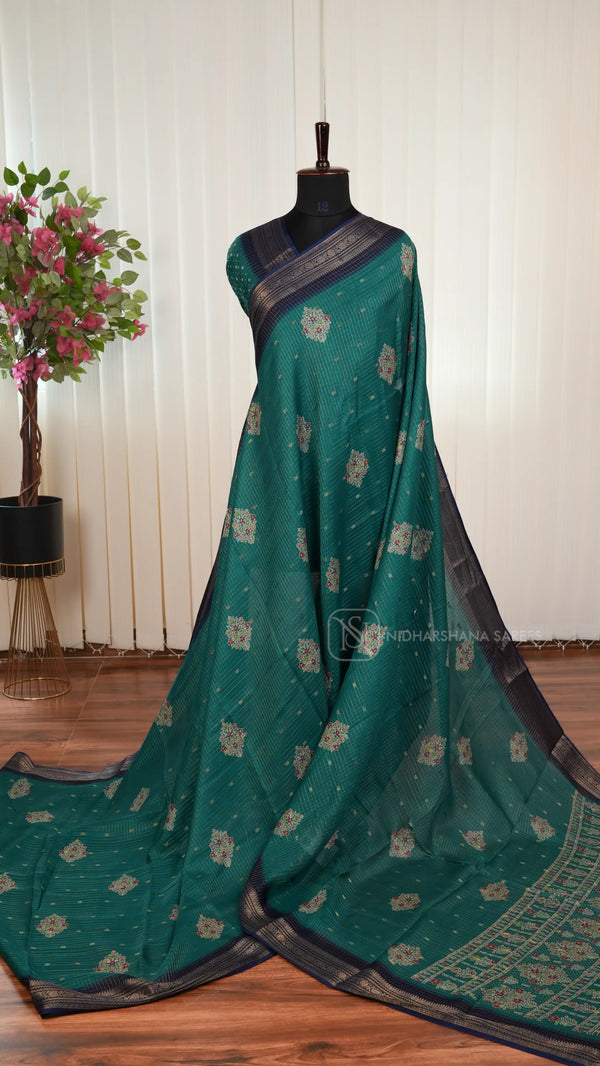 Muslin Georgette With Zari Checks And Floral Digital Print Butta