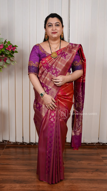 Semi Soft Silk Saree With Zari Butta And Dual Shade Concept