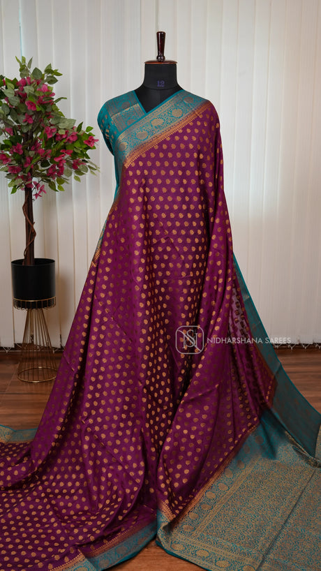Semi Kathan Silk Saree With Zari Butta And Contrast Zari Border
