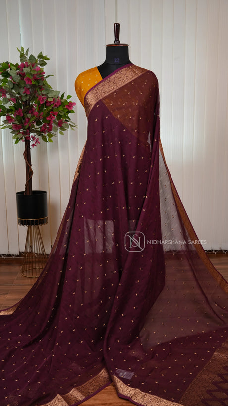 Tussar Georgette Saree With Zari Butta And Emboss Concept