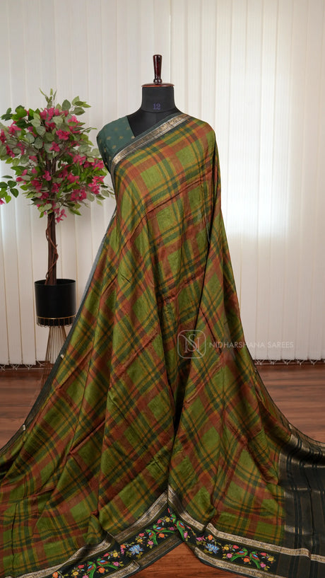 Premium Viscose Dola Saree With Stylish Burberry Check Pattern