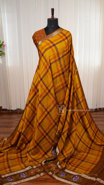 Premium Viscose Dola Saree With Stylish Burberry Check Pattern Saree