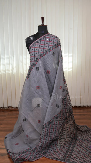 Kota Cotton Saree with Kutch Embroidery And Mirror Work