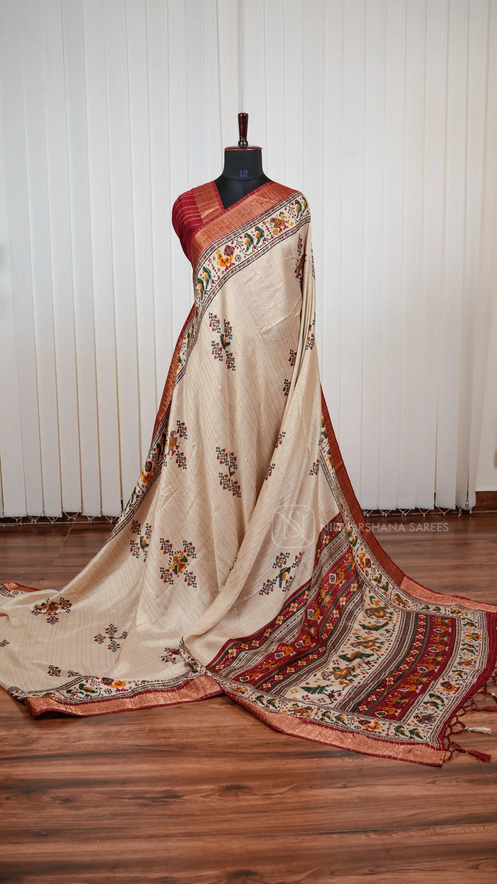 Spun Cotton With Zari Lines And Pochampalli Concept