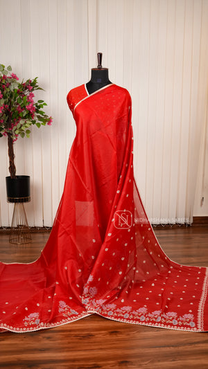 Semi Kota Saree With Dual Shade And Embroidery Concept And Cross Stitching Border
