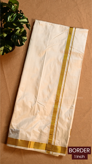 Pure Silk Half-White Dhoti With Diamond Cross Zari Weaving Border (Including Shalya)