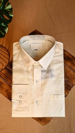 Pure Silk White Full Sleeve Shirt With Chest Pocket and Button-Down Collar