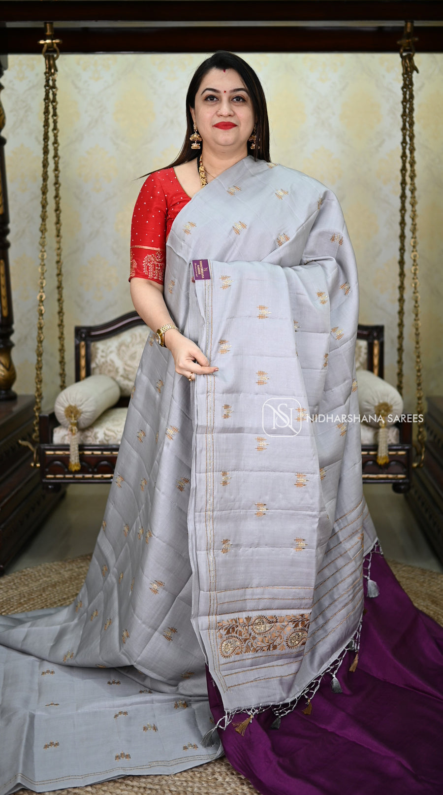 Raw Silk With Embroidery