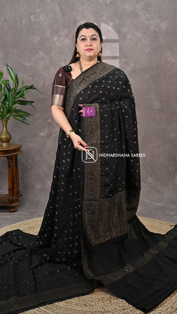 Premium Crepe Silk With Zari Butta And Zari Border