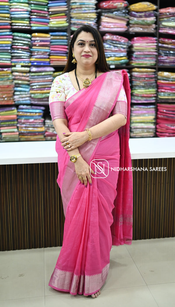 Pure Mangalagiri With Silver Zari Weaving Border
