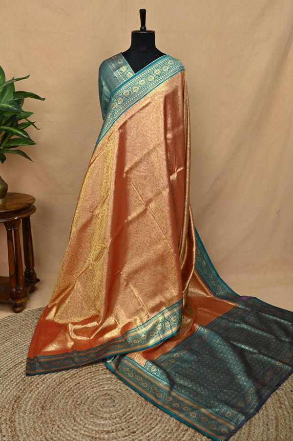 Semi Banarasi With Floral Zari Weaving And Contrast Border