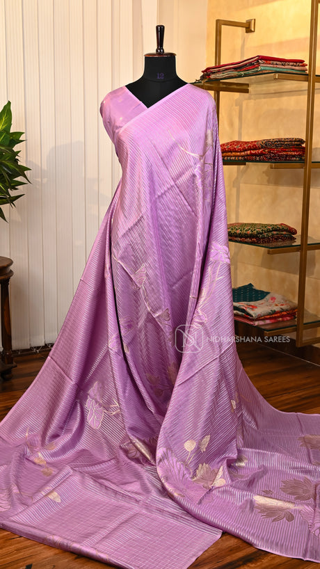 Premium Viscose Silk With Silver And Gold Zari Lines And Floral Concept