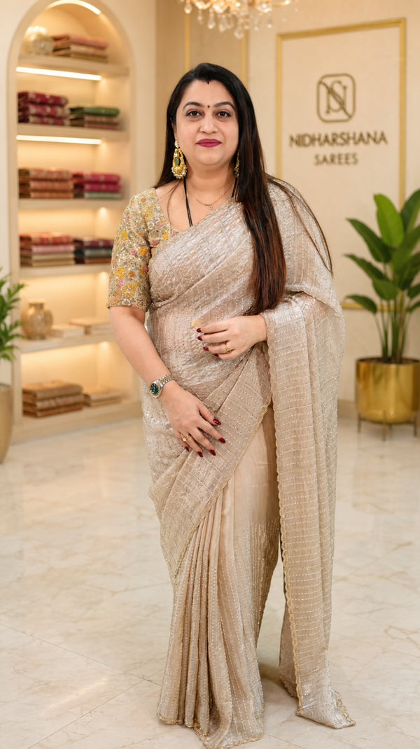 Elegant Partywear Glass Organza Saree