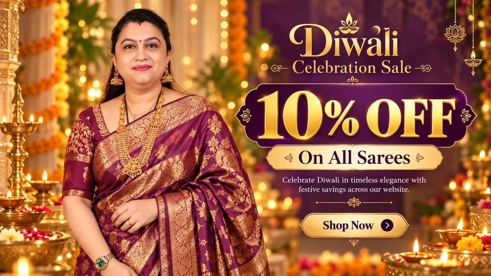 Diwali Celebration Sale — 10% off on all sarees at Nidharshana Sarees
