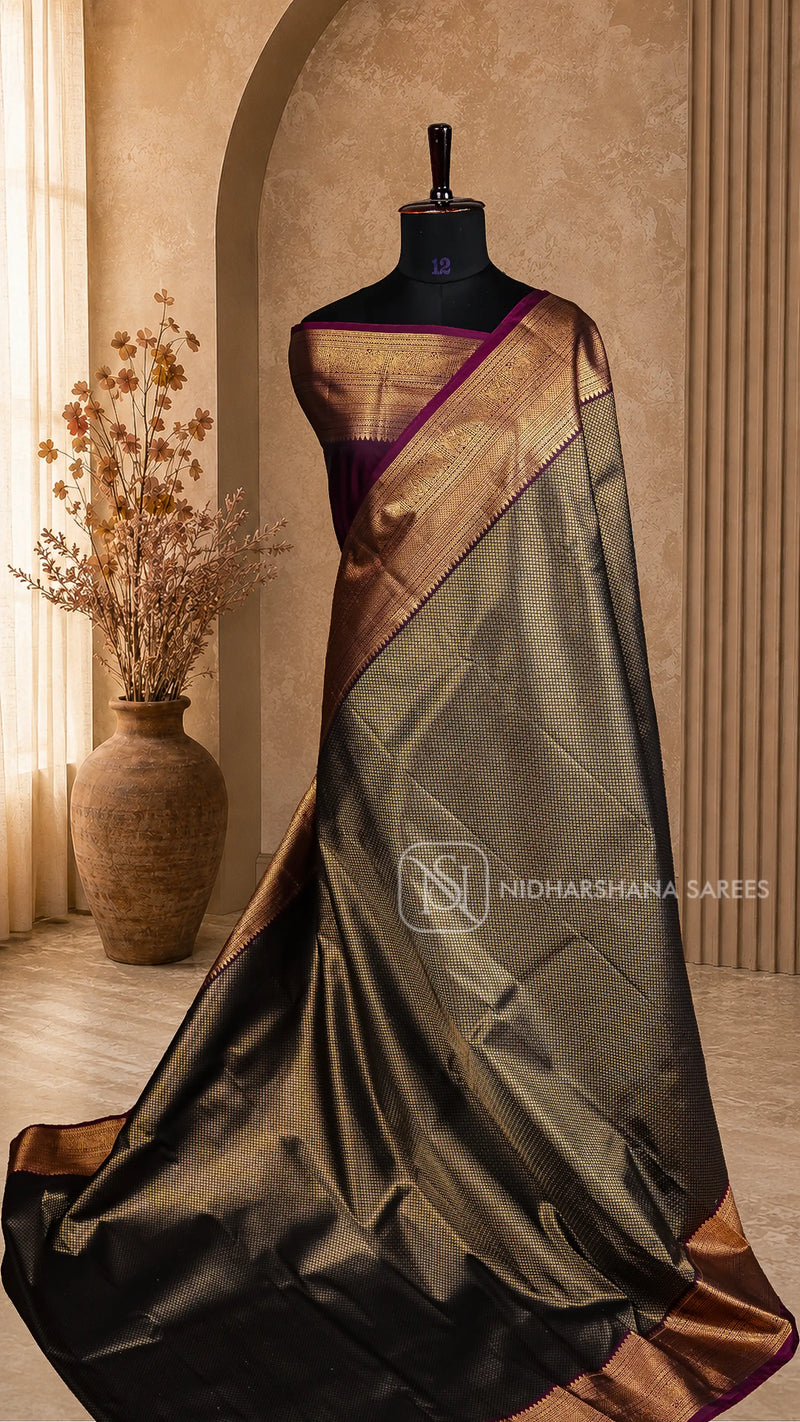 Semi Kanchipuram Silk With Zari Butta And Zari Border