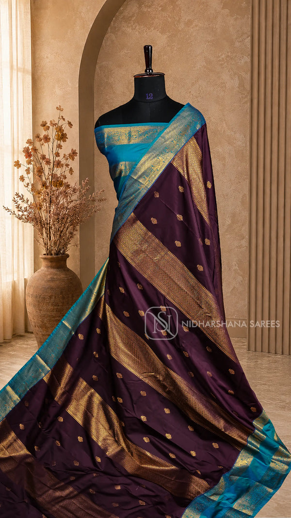 Semi Kanchipuram Silk With Zari Butta And Gap Style Border