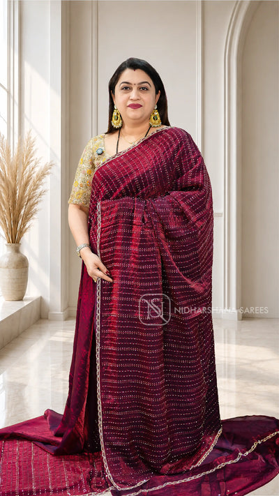 Elegant Partywear Glass Organza Saree