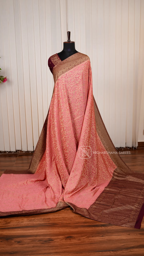 Crepe Georgette Saree With All-Over Floral Design And Elegant Zari Border Concept