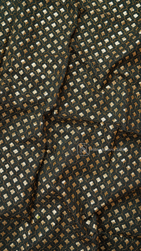 Raw Silk Blouse Material With Golden Sequins
