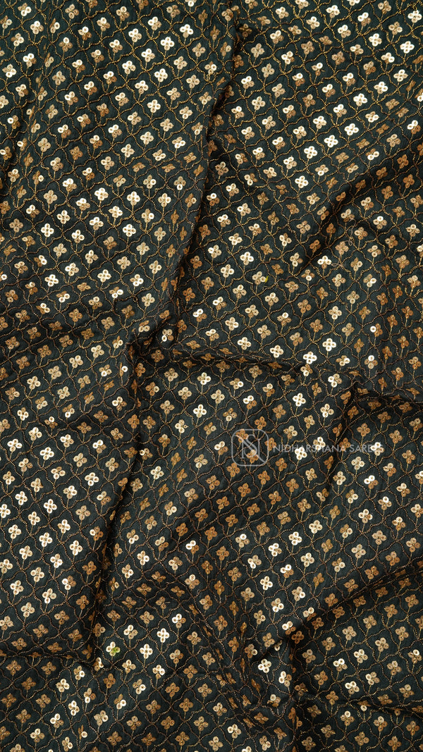 Raw Silk Blouse Material With Golden Sequins