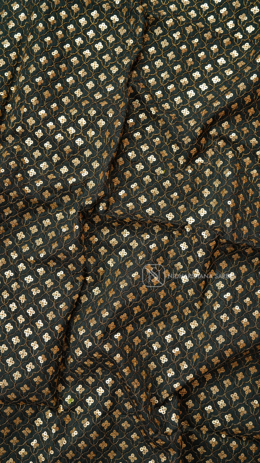 Raw Silk Blouse Material With Golden Sequins
