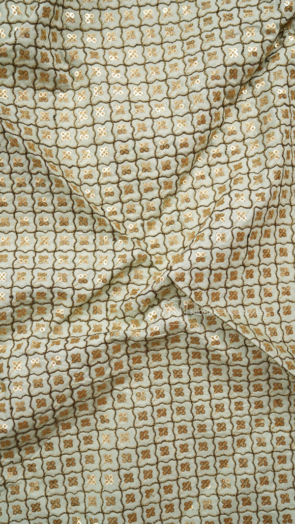 Raw Silk Blouse Material With Golden Sequins