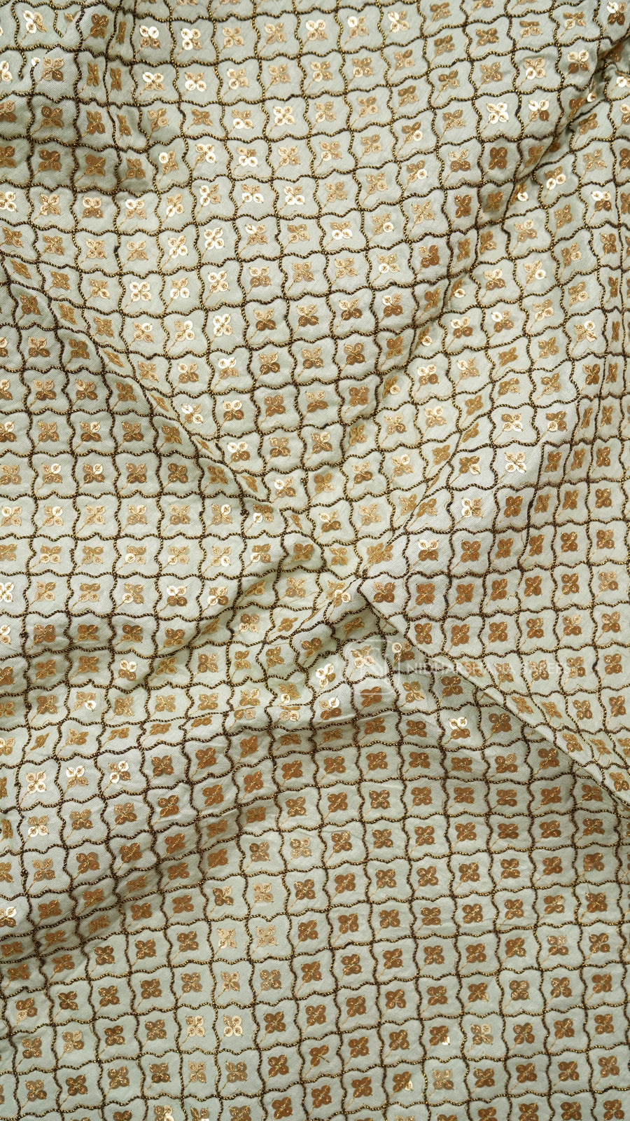 Raw Silk Blouse Material With Golden Sequins