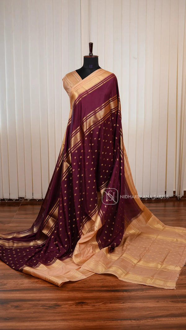 Semi Crepe Silk Saree With Grand Border And Elegant Zari Butta Concept