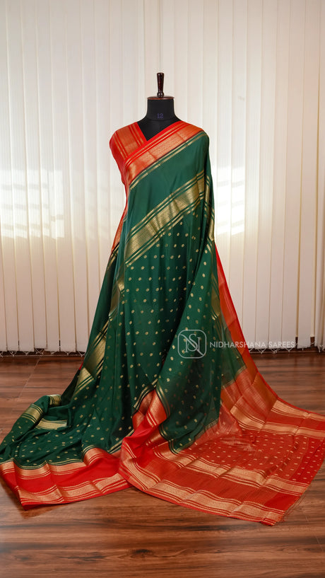 Semi Crepe Silk Saree With Grand Border And Elegant Zari Butta Concept