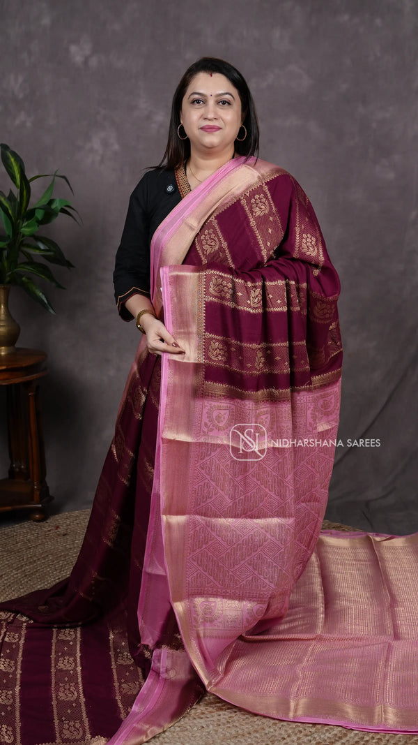 Semi Crepe Silk With Floral Zari Weaving